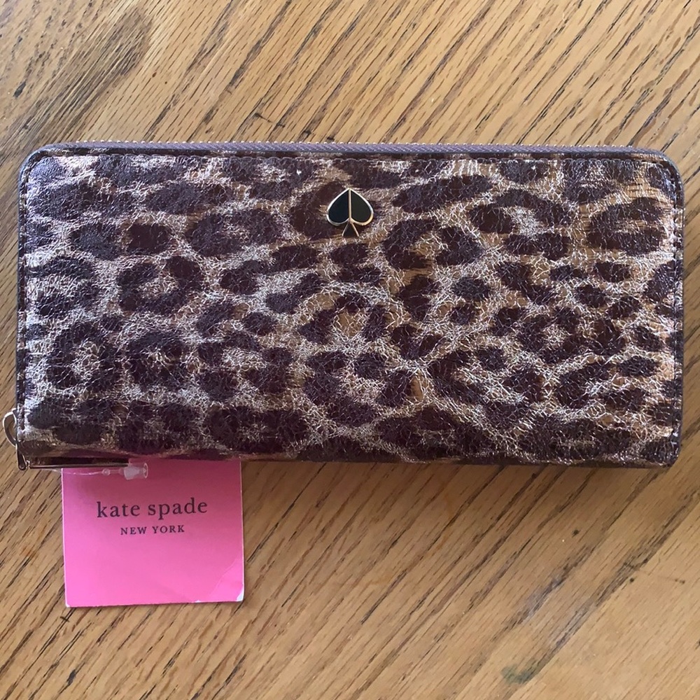 Metallic leopard Kate Spade slim zip wallet NWT